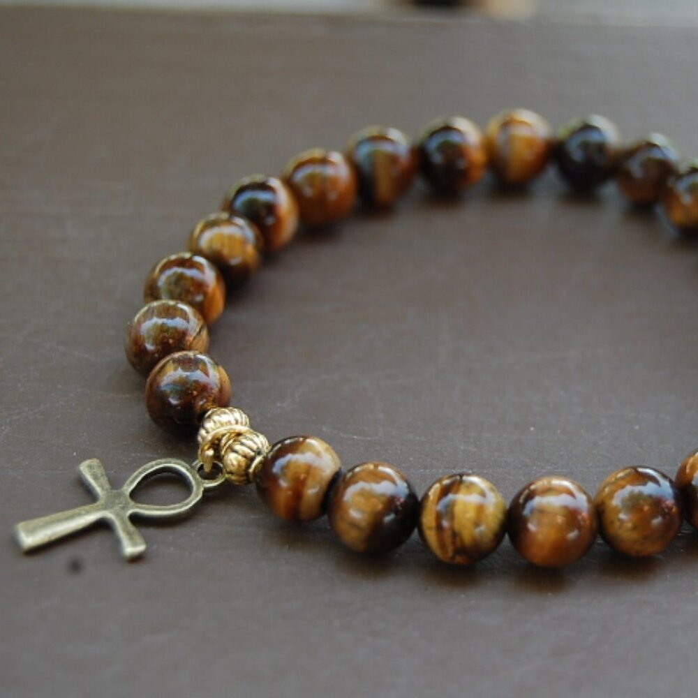 Ankh Cross Bracelet, Tiger Eye Bracelet,Key of Life Bracelet